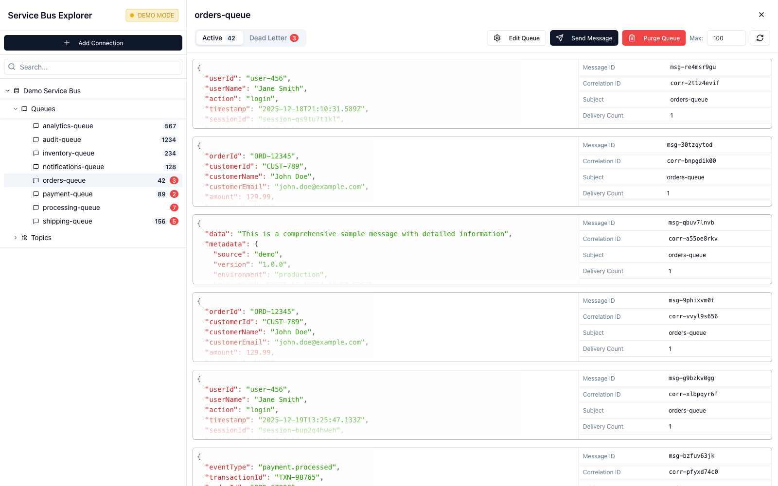 Azure Service Bus Explorer - Queue Messages